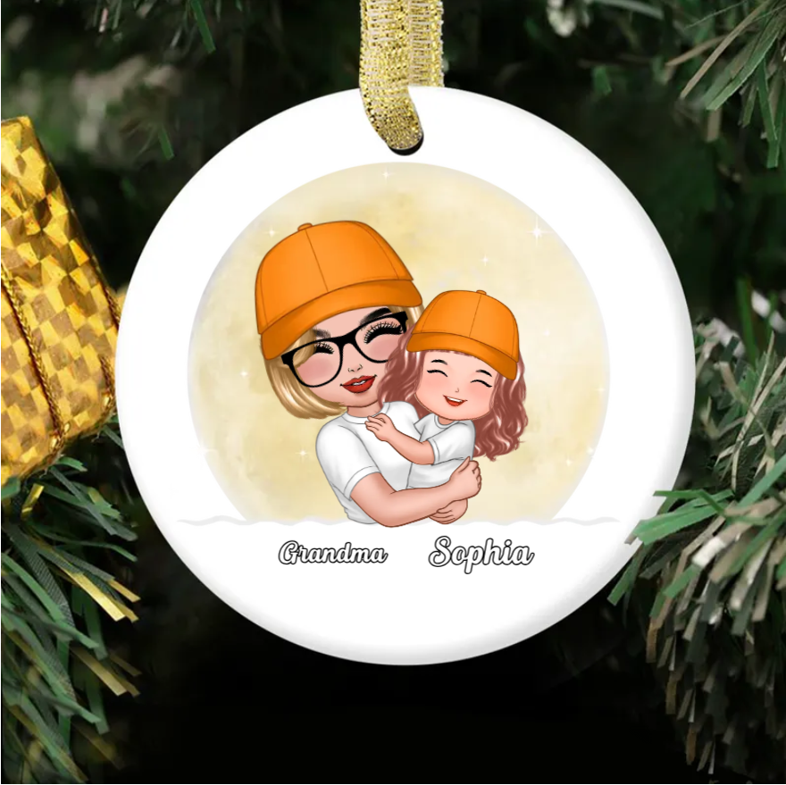 Gift for Grandkid & Grandma - Grandma Mom Hugging Kid - Personalized Custom Ornament, Keychain,Plaque and Pillow