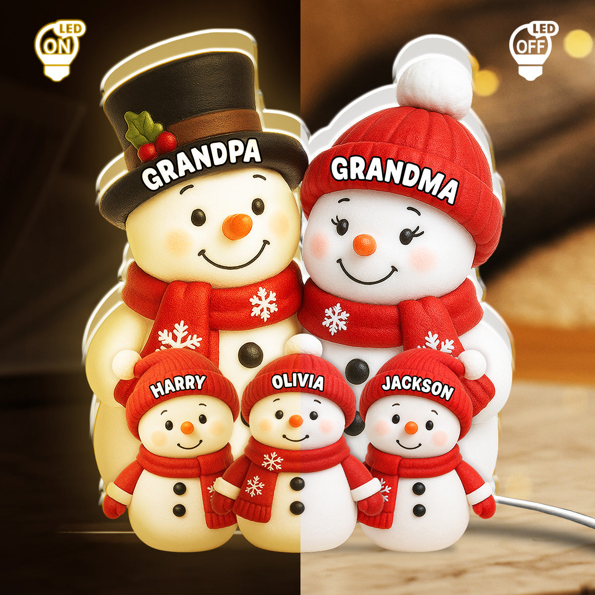 Acrylic Light Box - Cute Snow Family, Soft Light for Winter Nights and Party Decor, Creative Gift for Grandma and Grandpa