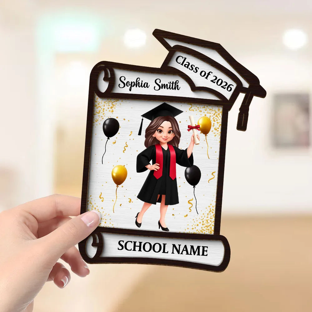 Class of Graduation 2-Layer Wooden Plaque Personalized Keepsake With Cap And Balloons For Desk Or Shelf Heartfelt Gift