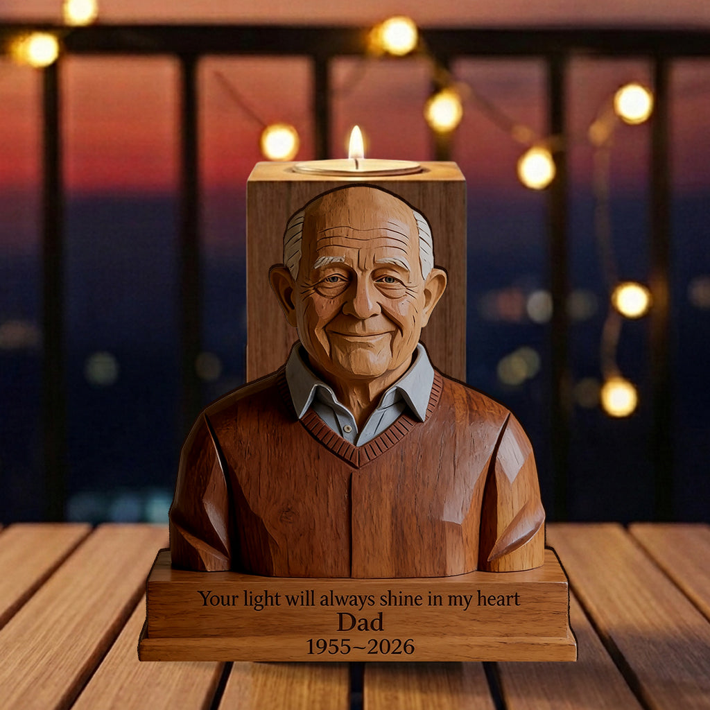In Loving Memory - Personalized Memorial Custom Shape Wooden Candle Holder