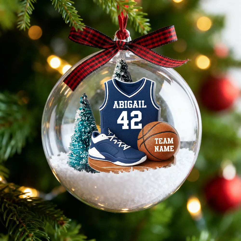 Snow Globe Ornament for Basketball Lovers, Custom Jersey Mini Scene, Unique Christmas Gift for Son or Boyfriend