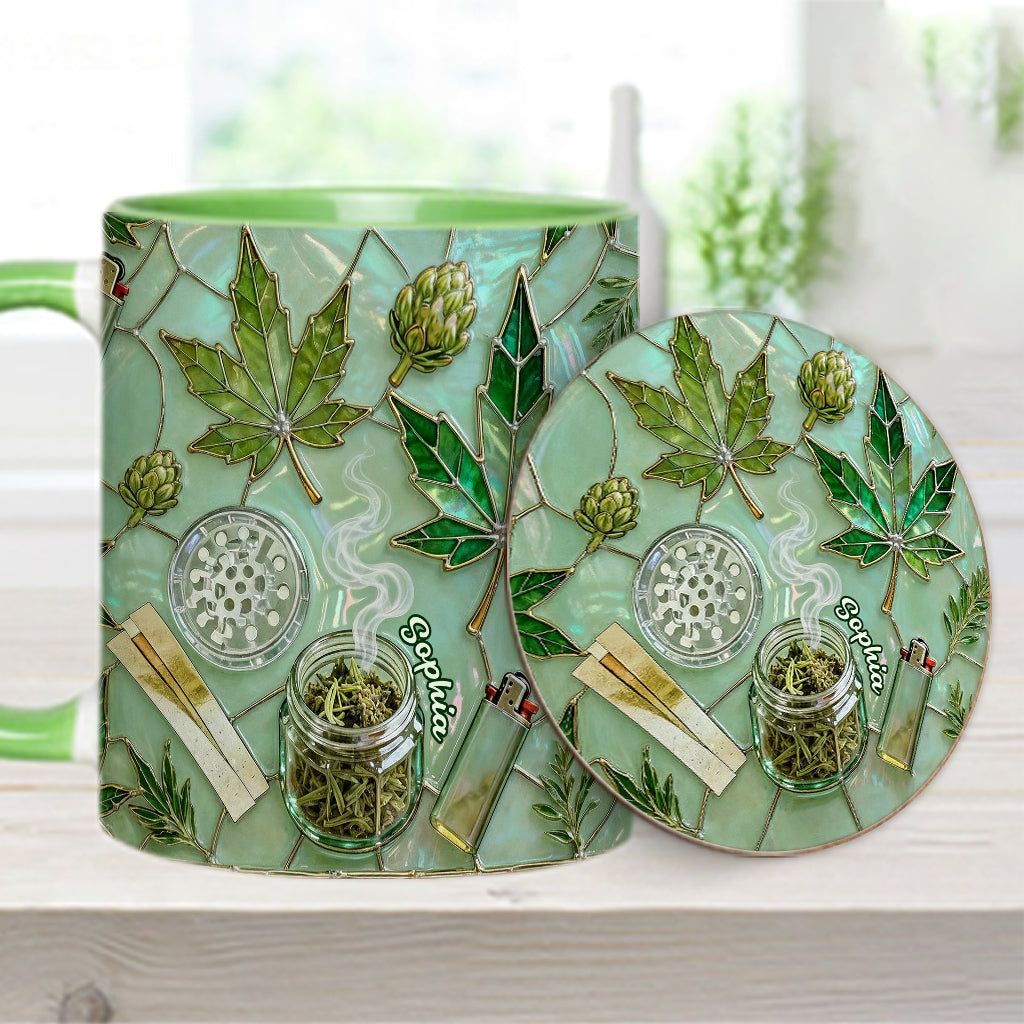 Green Magic Leaf - Personalized Weed Accent Mug & Coaster