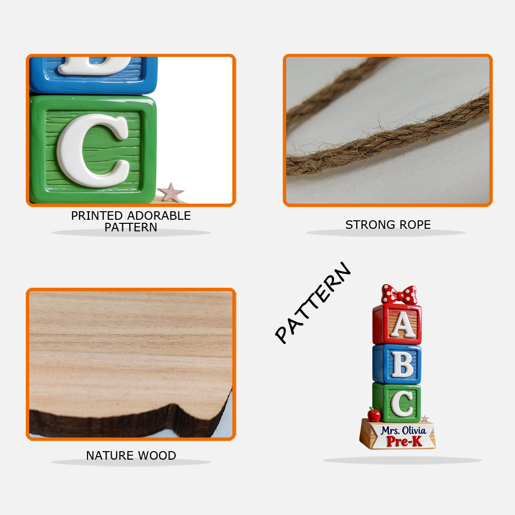 ABC Blocks 3D Shaped Plaque - Personalized Teacher Custom Shaped Wood Sign
