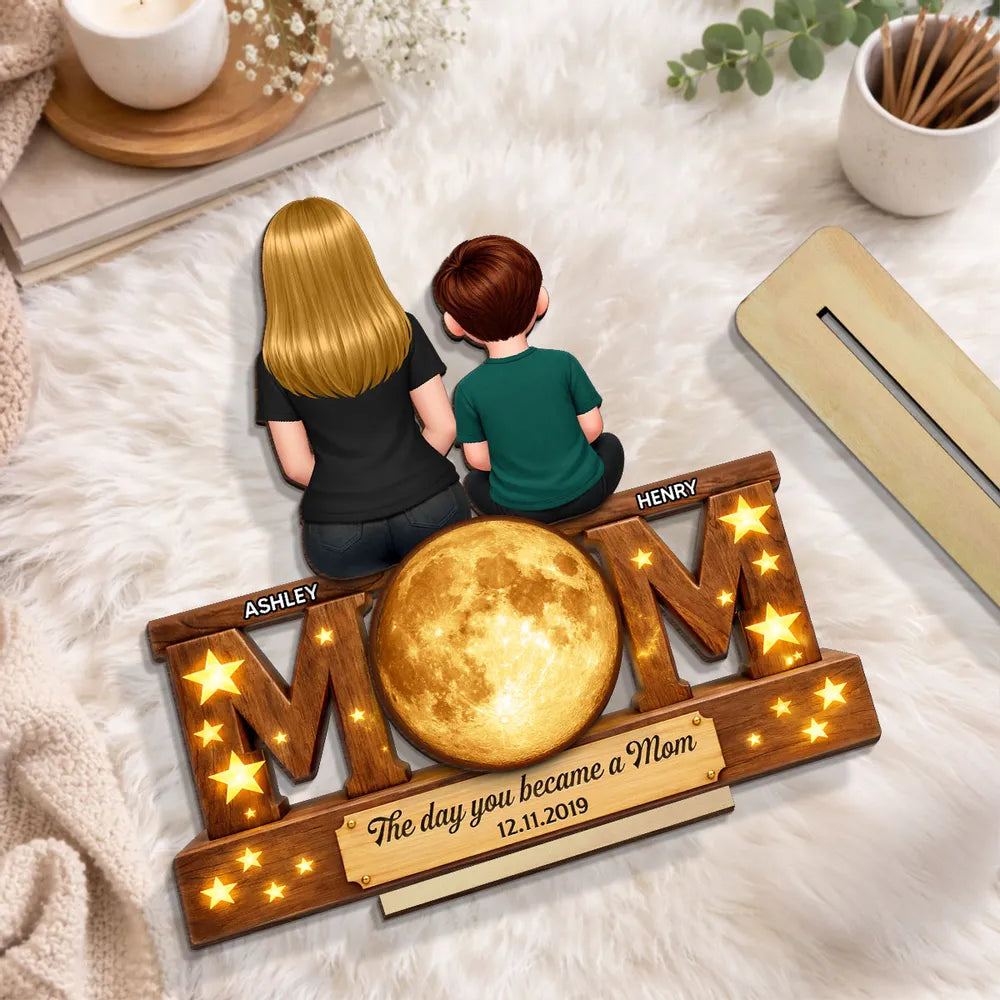 Personalized 2-Layer Wooden Plaque Mom and Daughter Sitting Together - Unique Mother's Day Gift for a Sweet Family Keepsake