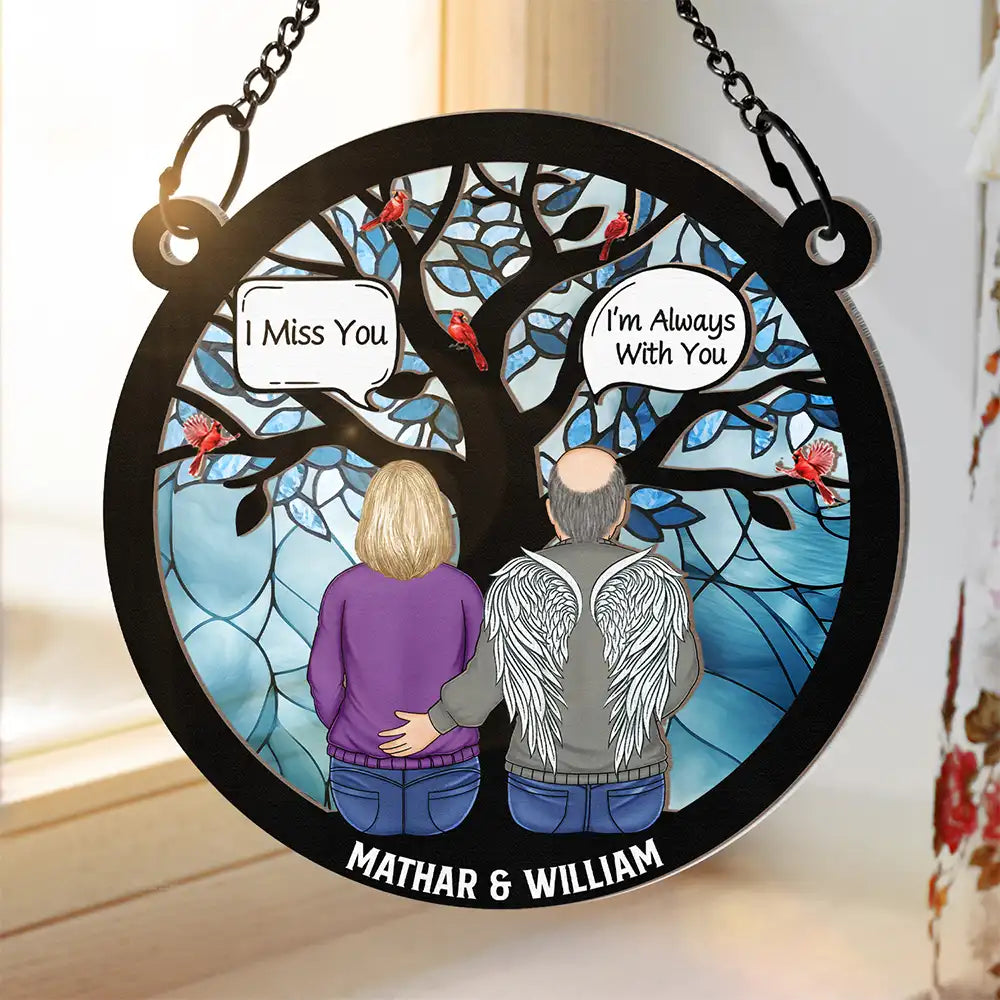 Custom Memorial Ornament – Wood and Acrylic Layered Keepsake Featuring Angel Wings and Cardinal Birds, Perfect for Remembering Loved Ones or as a Sentimental Gift