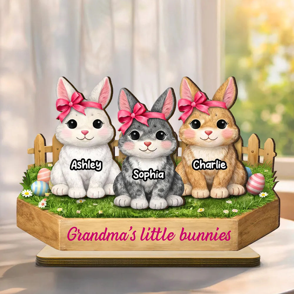 Personalized 2-Layer Wooden Plaque with Cute Bunnies and Grandma's Little Bunnies Message, Sweet Easter Gift for Grandma