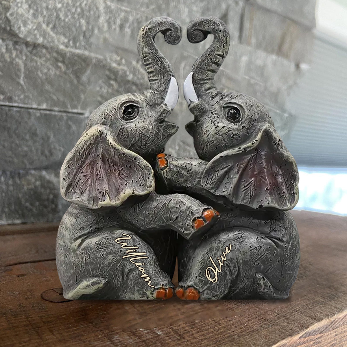 Elephant Anniversary Gifts - Personalized Couple Custom Shaped Wood Plaque