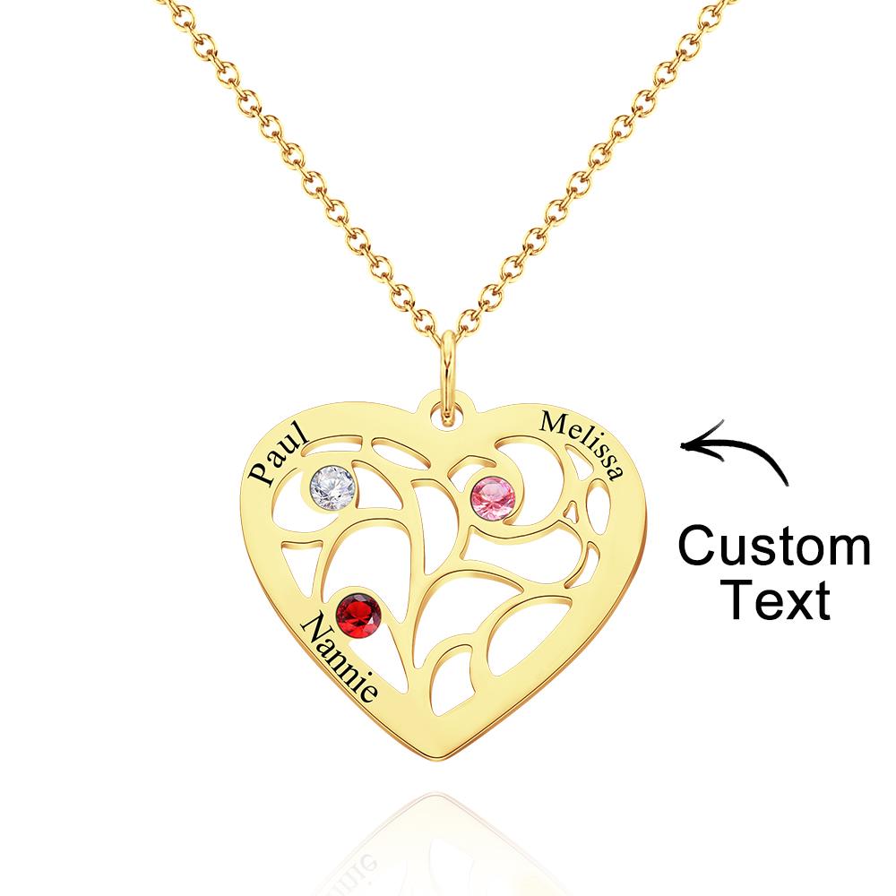 Our Family - Personalized Family Name Heart Pendant Necklace with Birthstone