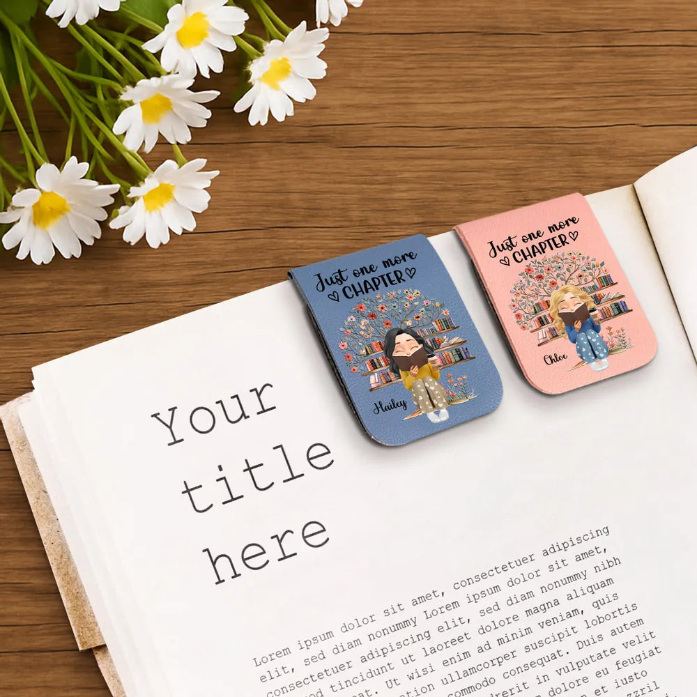 Personalized Leather Magnetic Bookmark Just One More Chapter Cute Bookworm Gift For Book Lover Reading Nights
