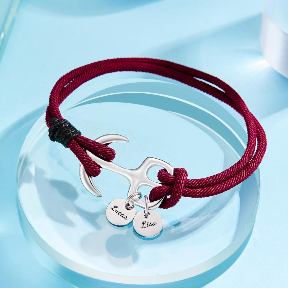 I Love You - Personalized Couple Engraved Bracelet Marine Anchor Cord Bracelet