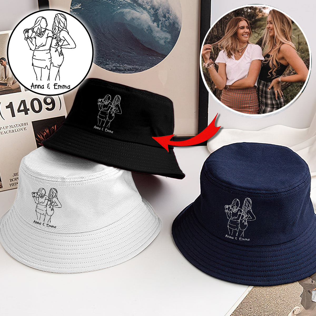 Custom Photo - Personalized granddaughter Embroidered Bucket Hat