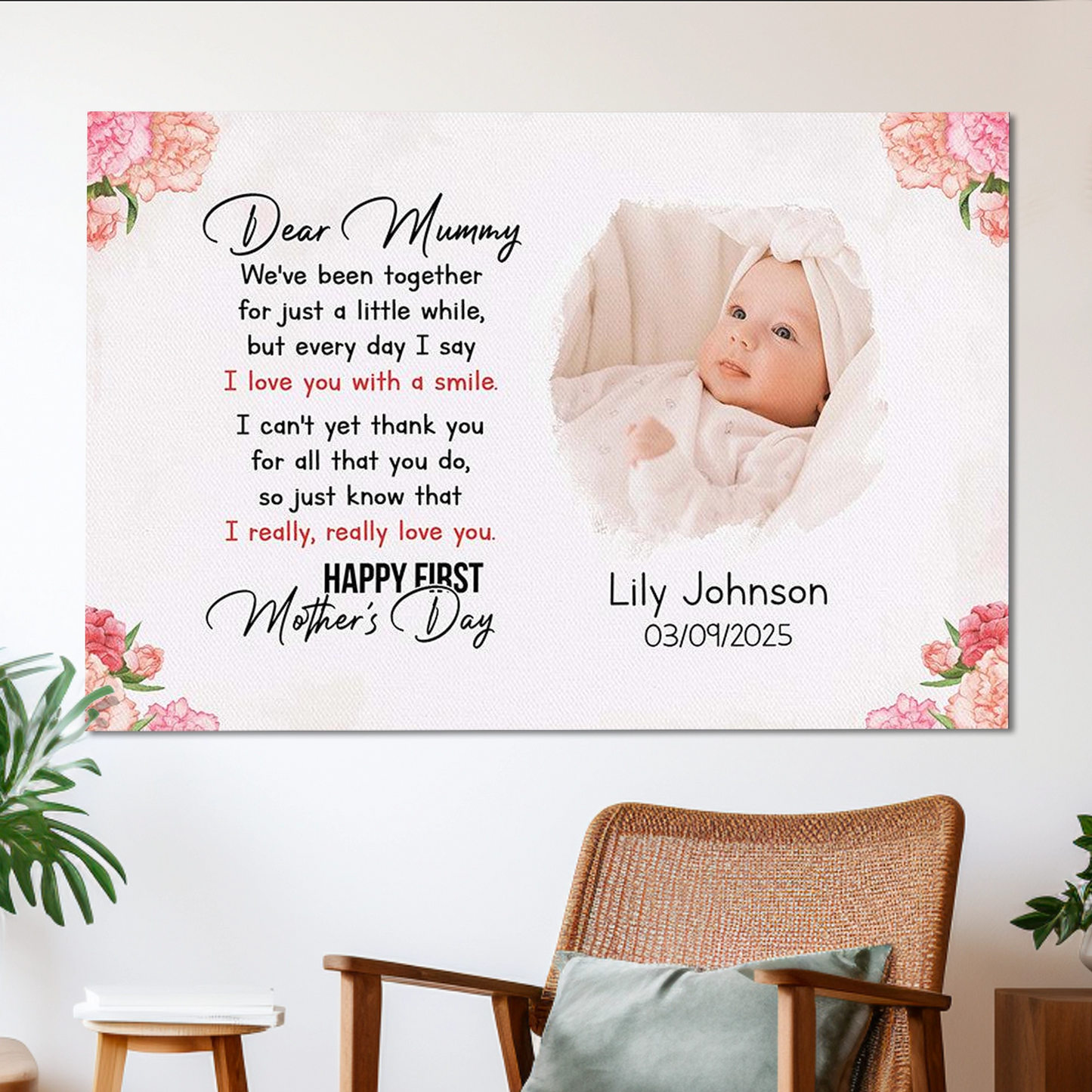 Dear Mummy Happy First Mother's Day Poster, Personalized Baby Photo Wall Art, Sweet Keepsake Gift for New Mom