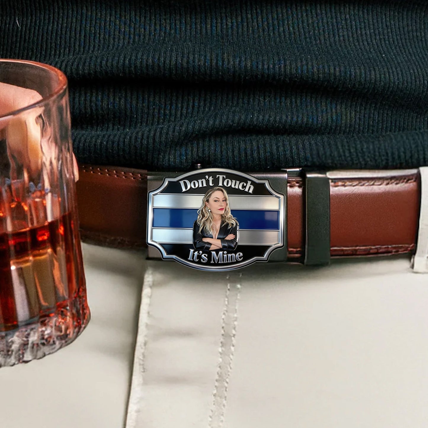 It's Mine - Personalized Couple Leather Belt With Shaped Buckle