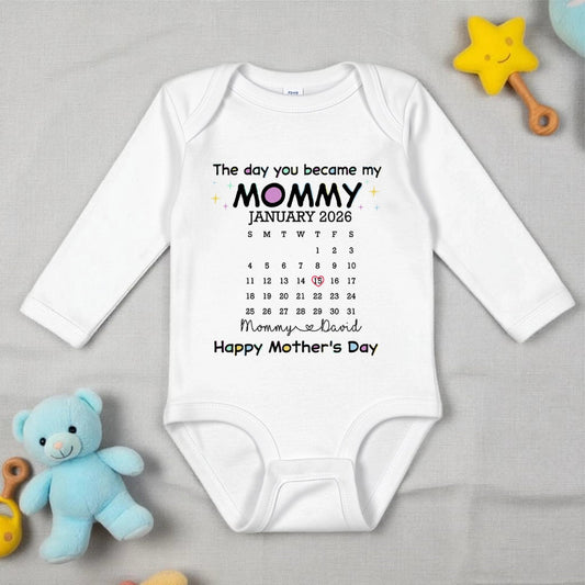 Personalized Short Sleeve Baby Onesie With New Mommy Calendar Design, Mother's Day Gift Idea, Sweet Photo-Ready Keepsake