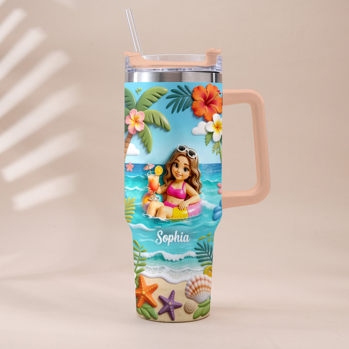 Any Photo Summer Vibes - Personalized Sea Lover Tumbler With Plush Charm