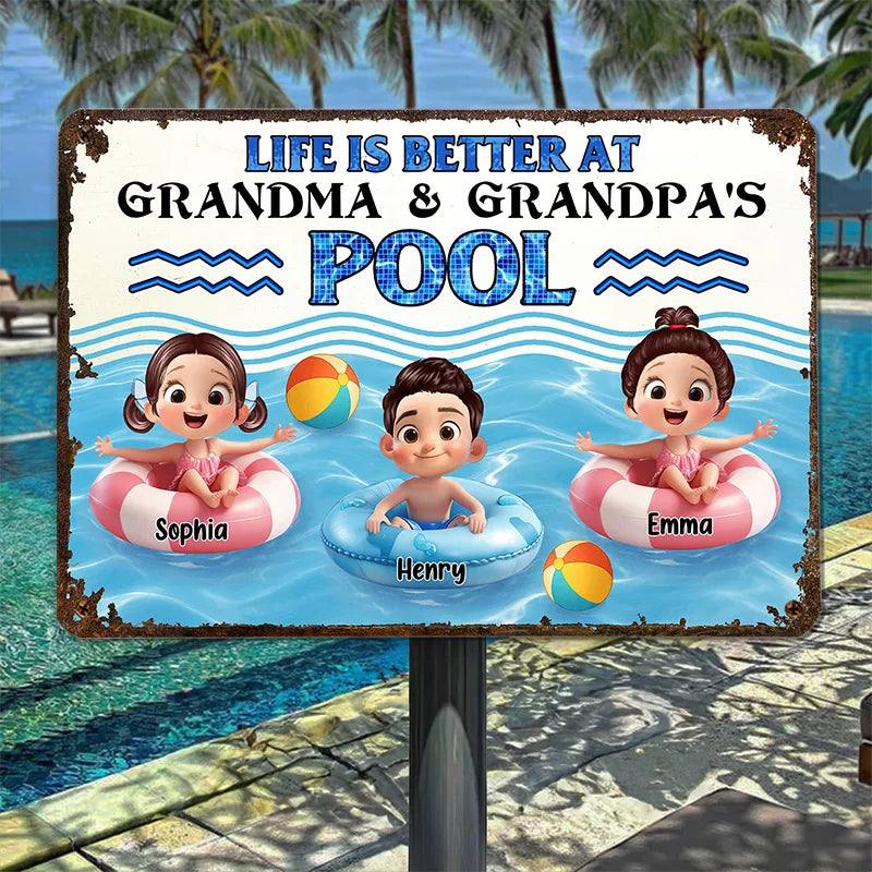 Personalized Iron Pool Sign for Family Poolside Decor