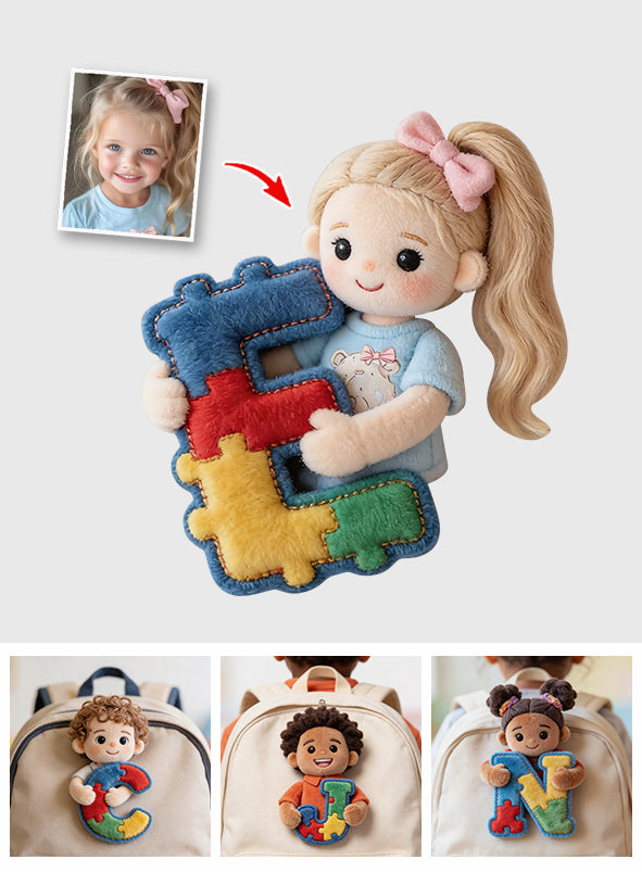 Custom Any Photo, Any Letter - Personalized Autism Awareness Plush Brooch