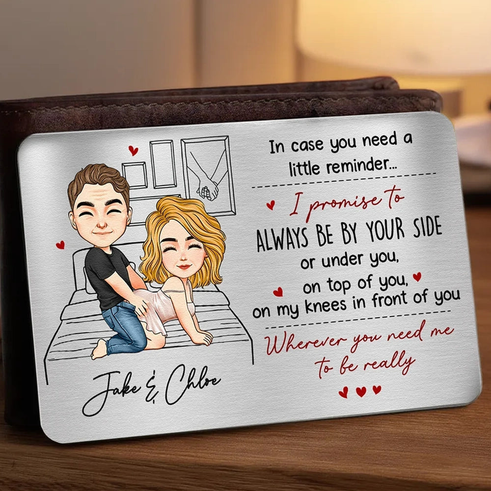 Personalized Metal Wallet Card with Funny Love Promise, Cute Couple Illustration, Unique Gift for Husband or Boyfriend
