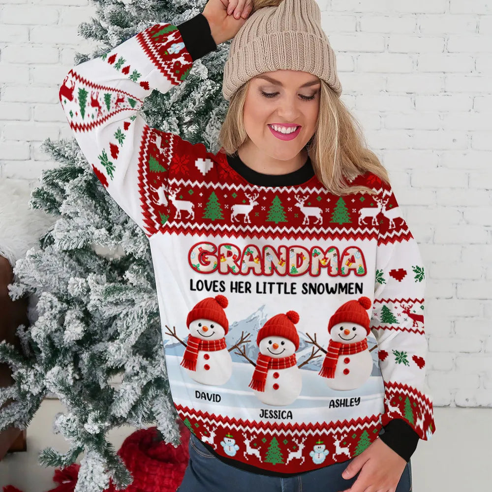 Grandma And Her Snowmen - Personalized Custom All-Over-Print Sweatshirt