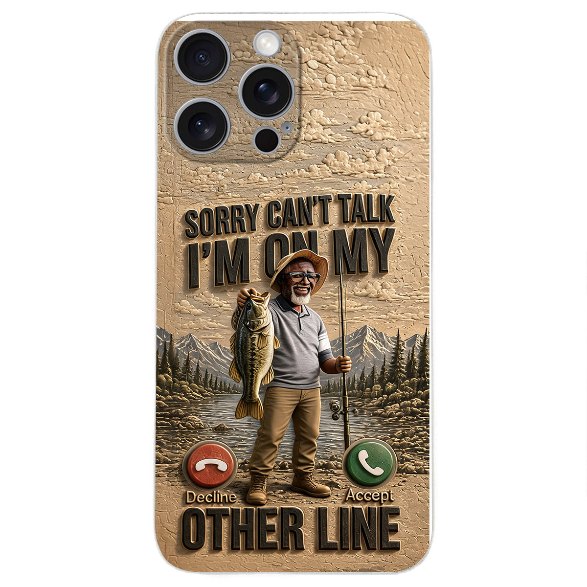 I'm On My Other Line, Fishing Lover Gift - Personalized Fishing 3D Embossed Leather Phone Case