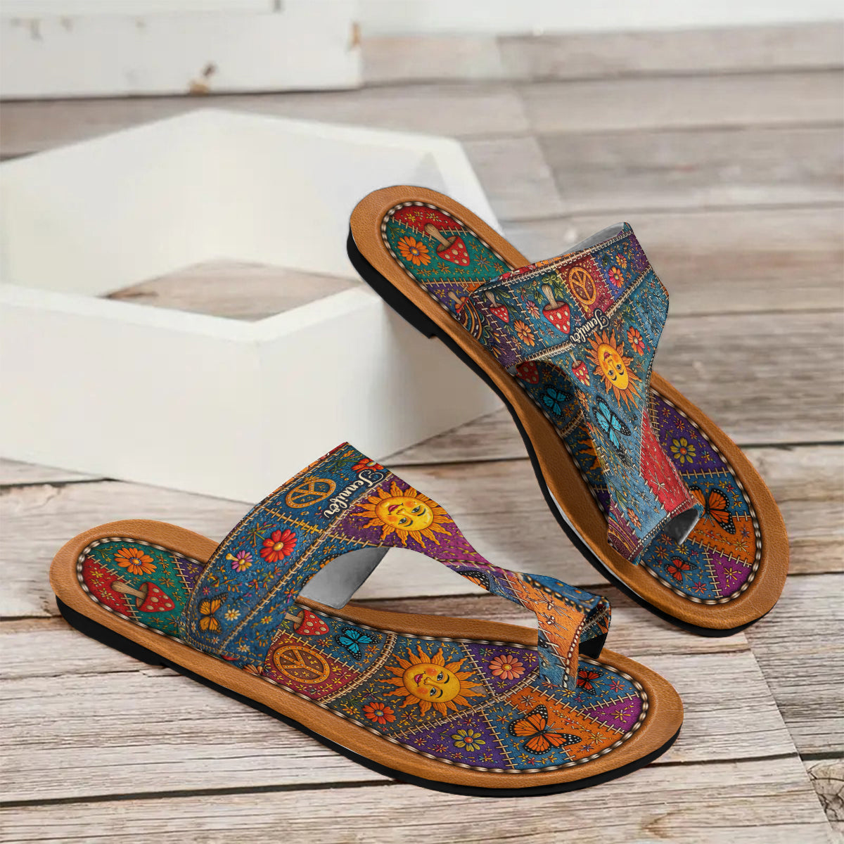 Happy Vibes - Personalized Hippie Open Toe Sandals