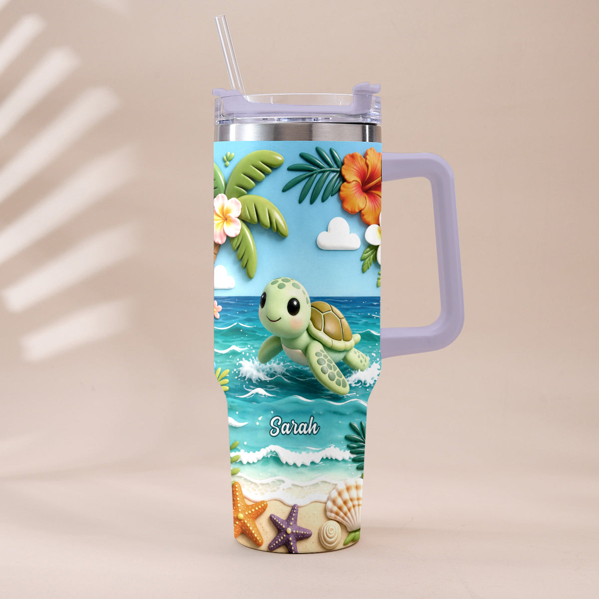 Back To The Ocean - Personalized Turtle Tumbler With Plush Charm