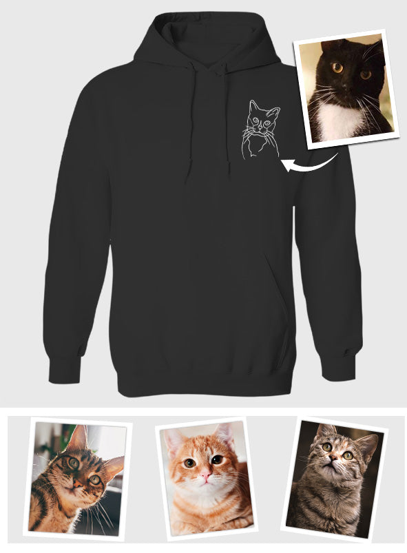 Custom Line Art - Personalized Cat Embroidered Hoodie