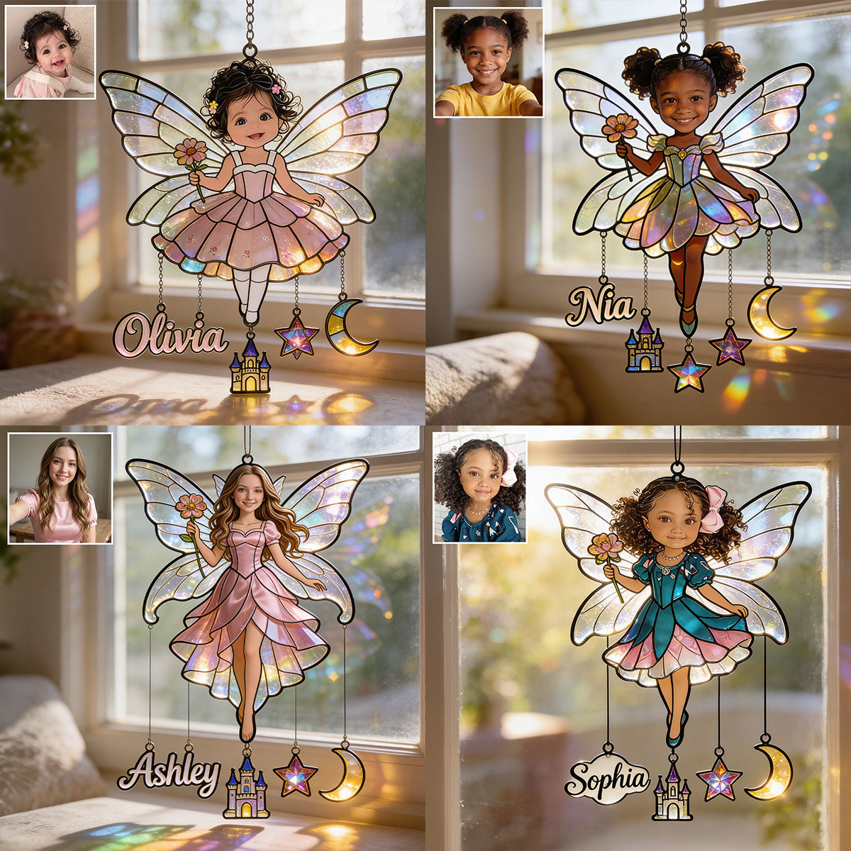 Fairy Custom From Photo - Personalized Kid Window Hanging Suncatcher With Charms