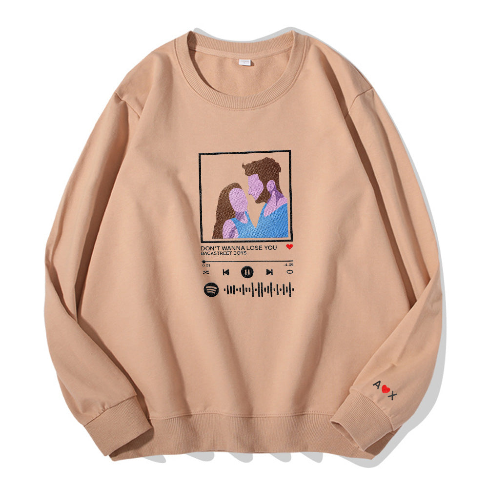 Custom Embroidered Pattern Audio Track - Personalized Couple Sweatshirt