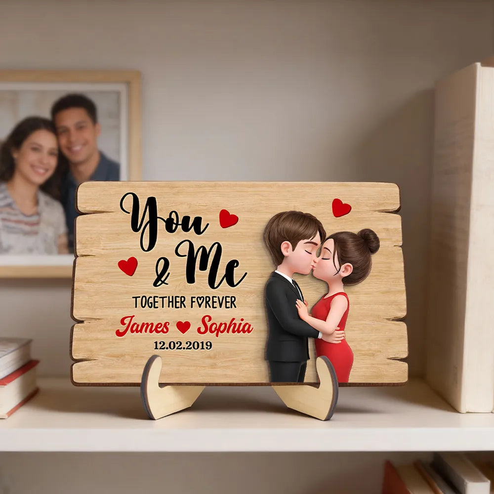Personalized 2-Layer Wooden Plaque You & Me Together Forever Kissing Couple Warm Romantic Keepsake Unique Gift For Husband Or Wife