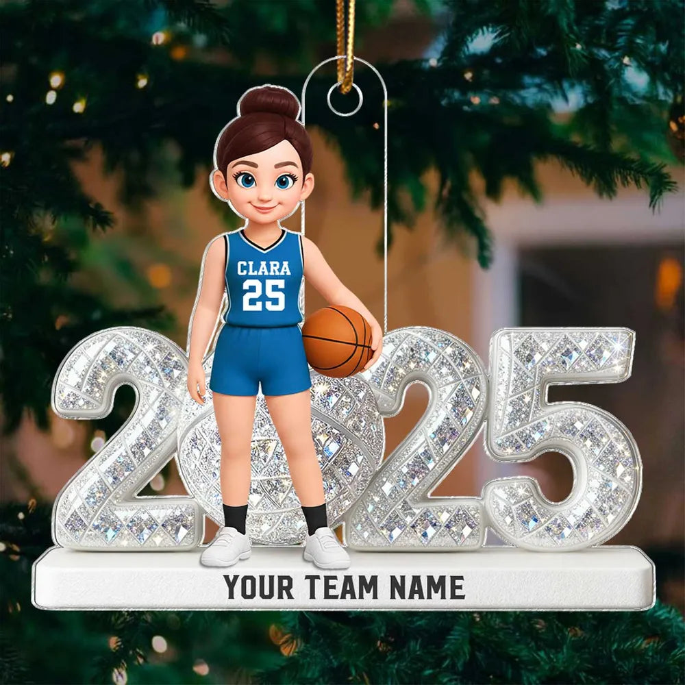 Personalized Acrylic Ornament with Girl Basketball Player, Custom Jersey & Year, Unique Gift for Young Athletes & Team Spirit Fans