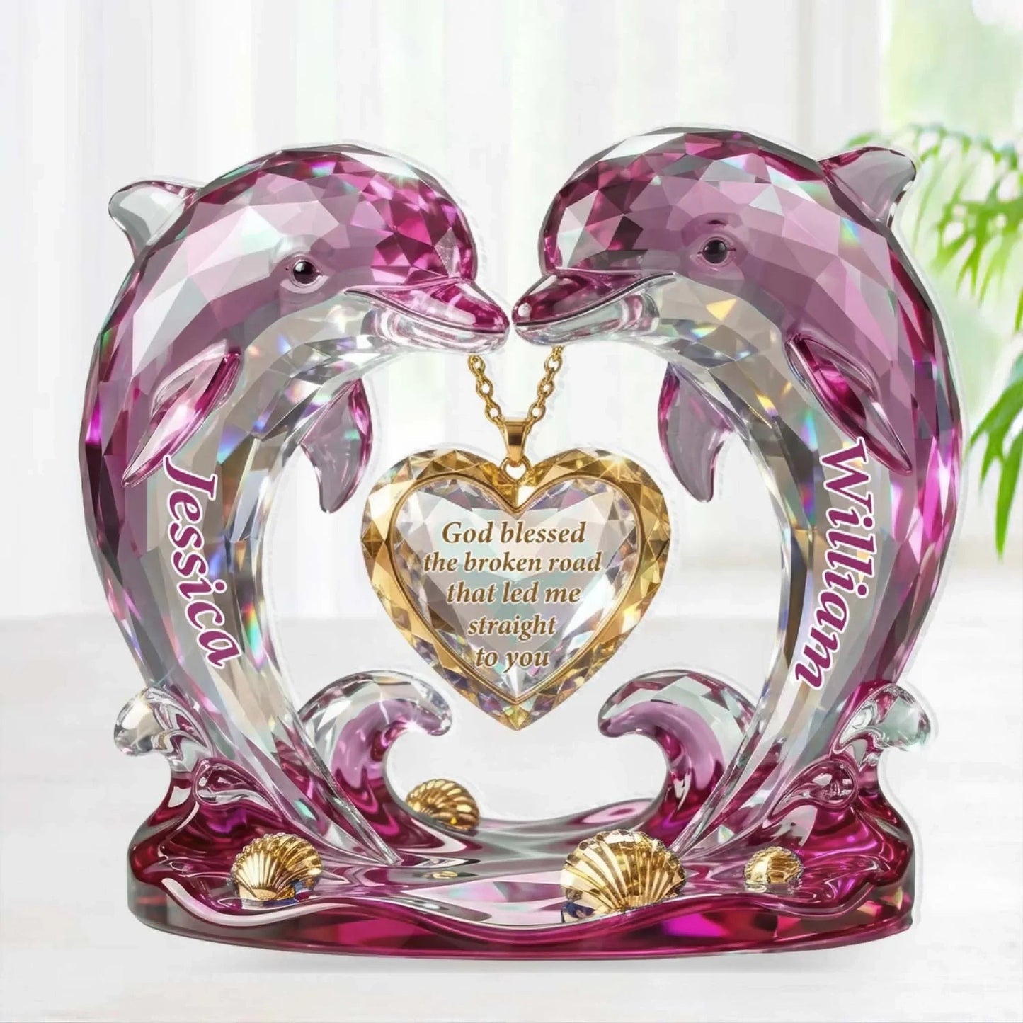 Personalized Dolphin Couple Shaped Acrylic Block Plaque with Heart Quote, Romantic Shelf Decor, Unique Gift for Couples