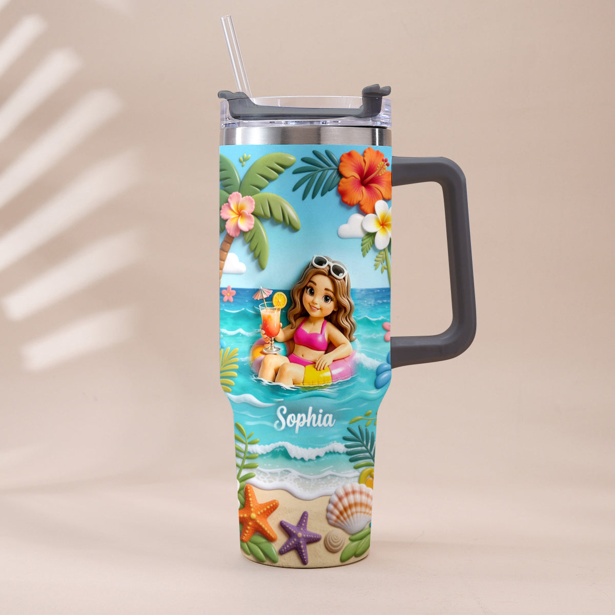 Any Photo Summer Vibes - Personalized Sea Lover Tumbler With Plush Charm