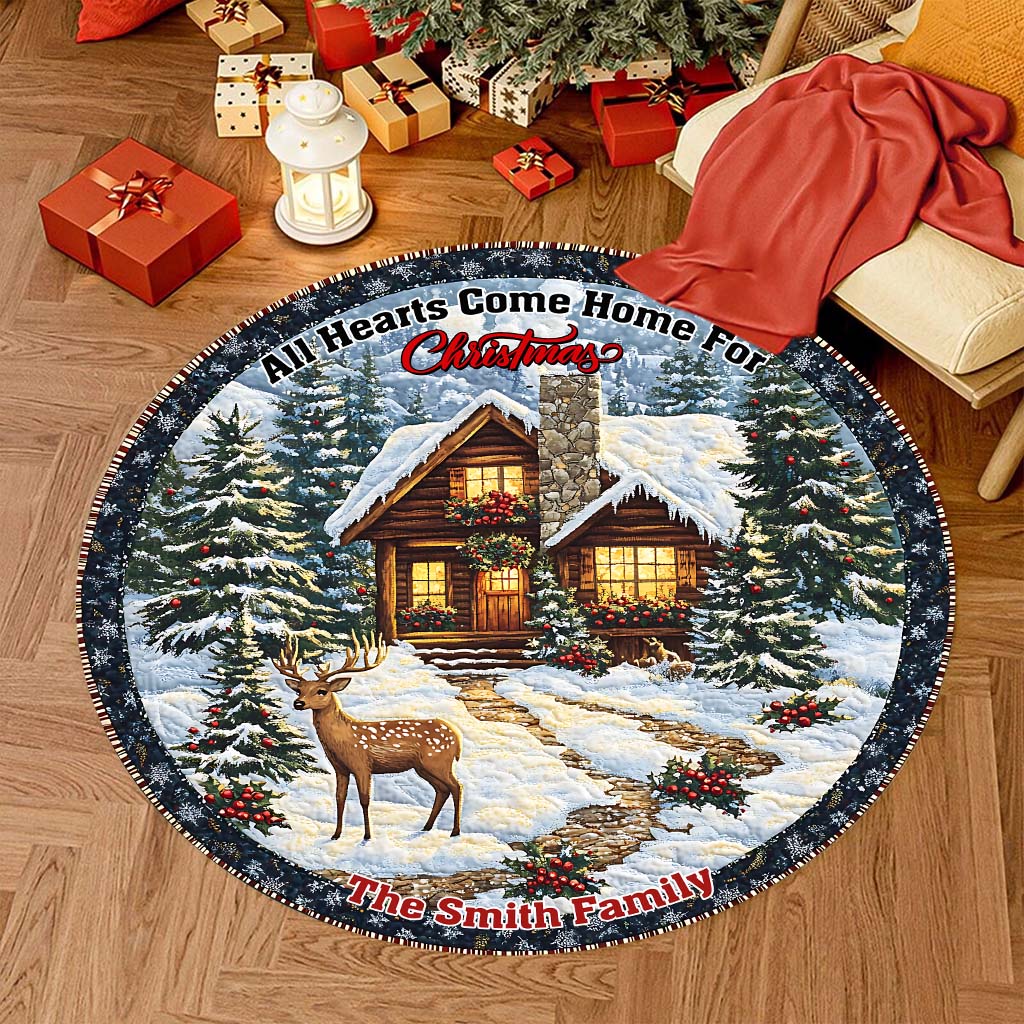 All Hearts Come Home For Christmas - Personalized Family Round Rug