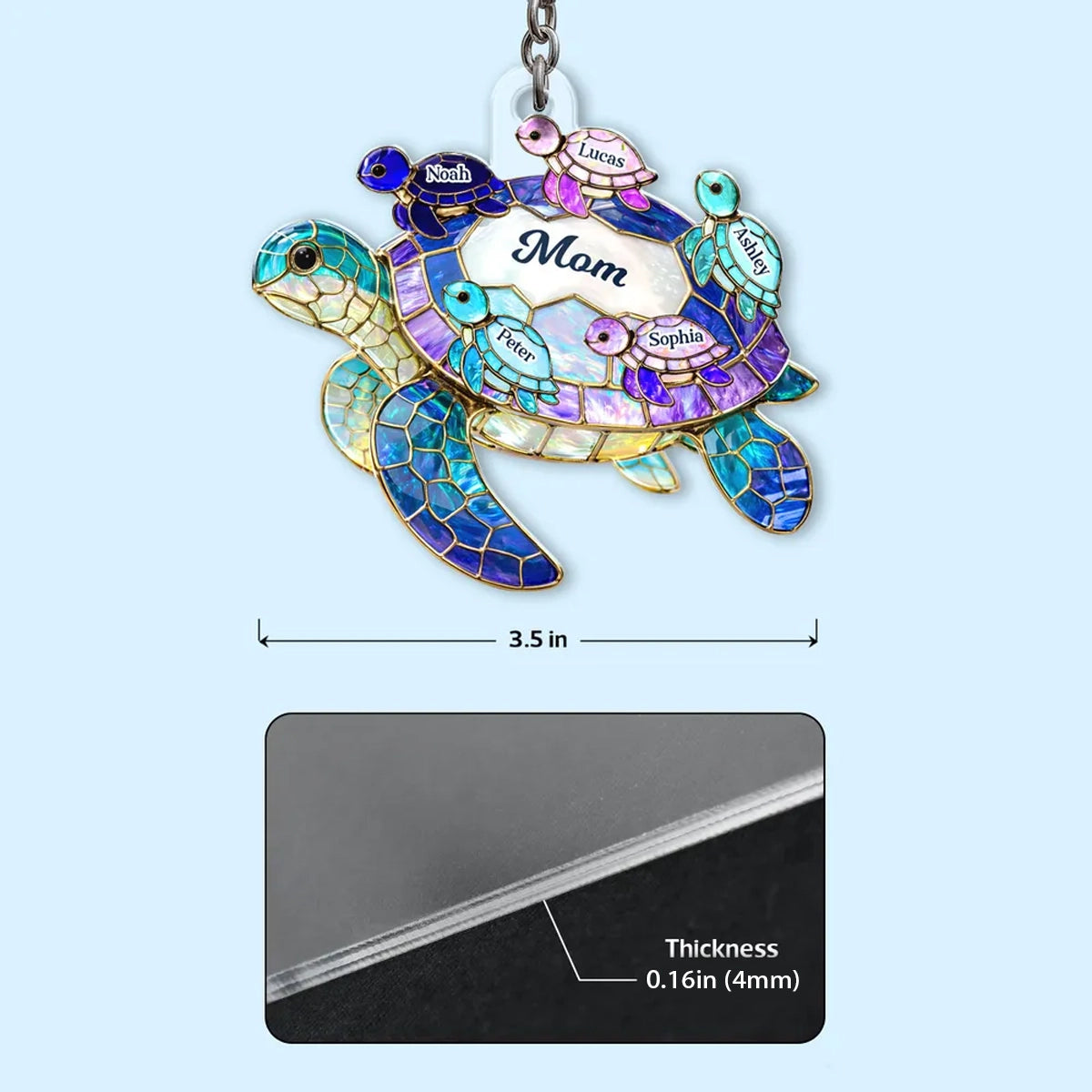Personalized Sea Turtle Acrylic Keychain for Grandma - Bright Stained Glass Style Beach Charm, Unique Gift for Her
