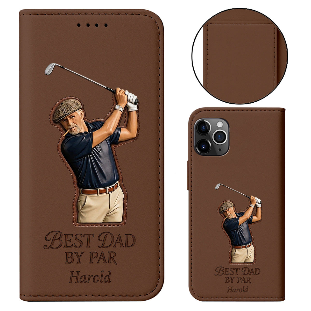 Best Dad By Par - Personalized Father Wallet Phone Case With Strap