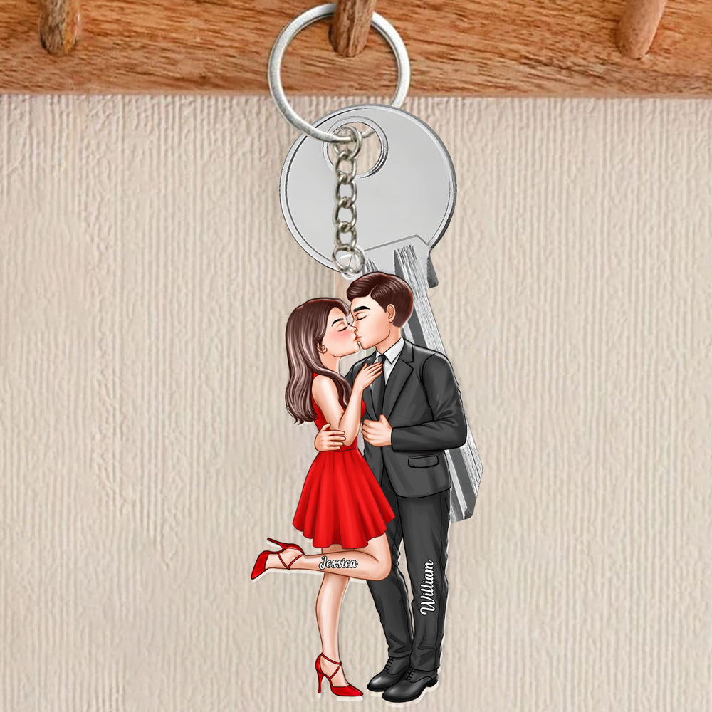 “Kissing Couple Acrylic Keychain – Custom Mini Figurine, Romantic Gift for Boyfriend & Girlfriend”