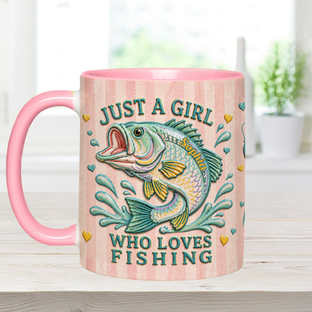Just A Girl Who Loves Fishing - Personalized Fishing Accent Mug With Gift Box