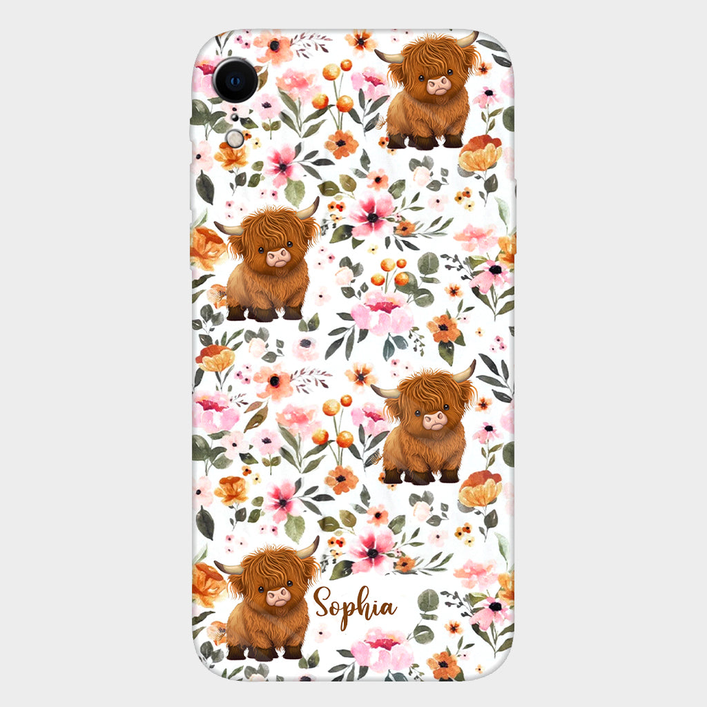 Floral Highland Cow - Personalized Highland Cow Full Print Phone Case