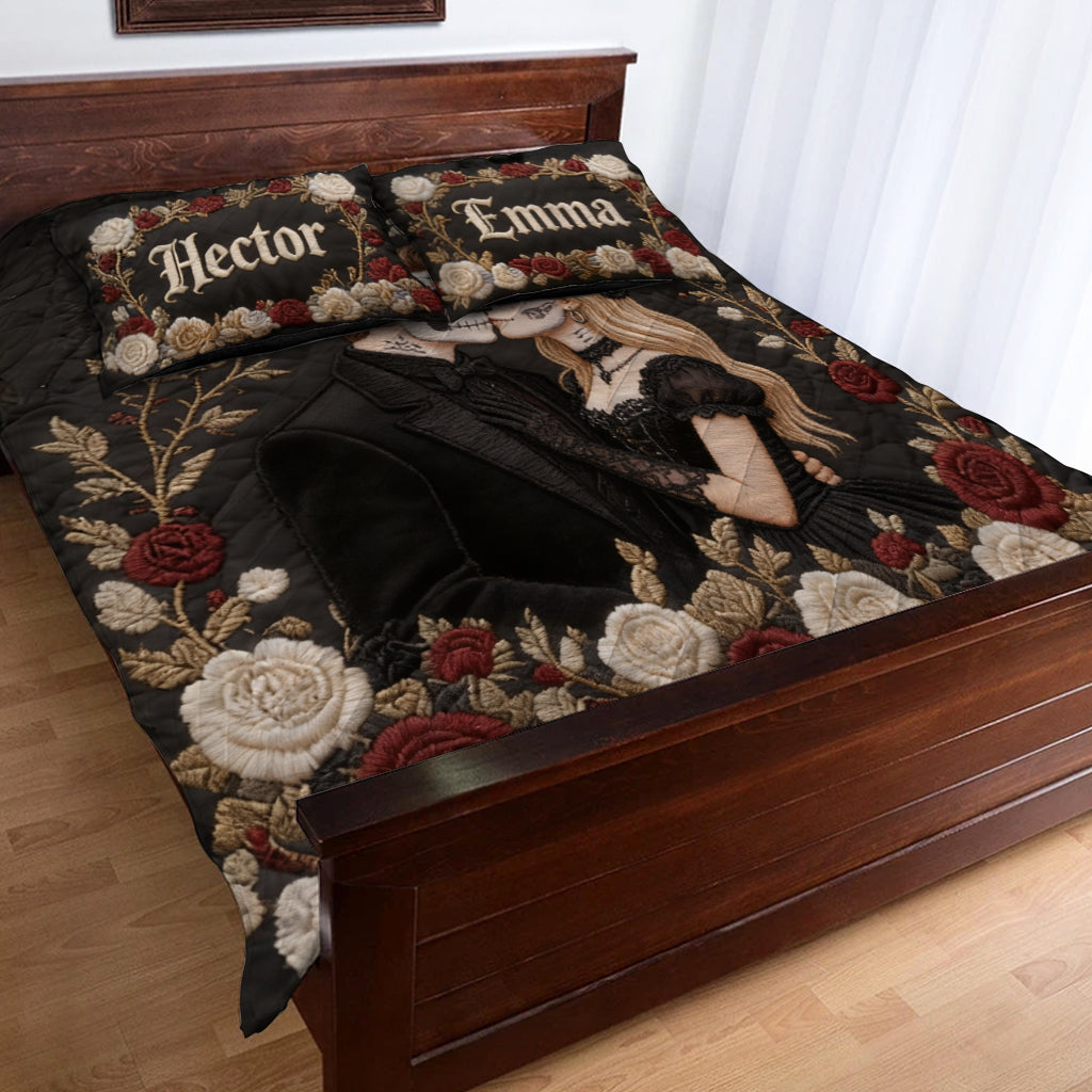 From Our First Kiss Till Our Last Breath - Personalized Skull Quilt Set