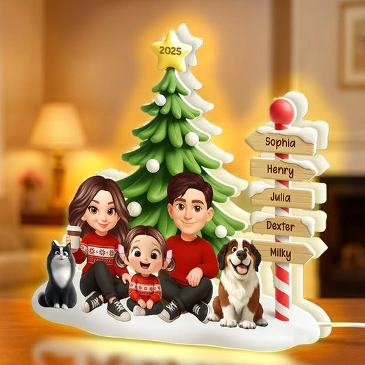 Acrylic Light Box, Custom Family & Pets under Christmas Tree, Soft Warm Glow Décor, a Unique Gift for Mom & Dad