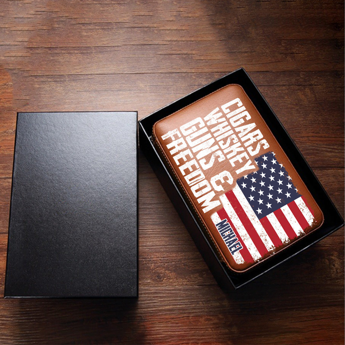 Cigars, Whiskey, G*ns & Freedom - Personalized Whisky Travel Cigar Humidor Case