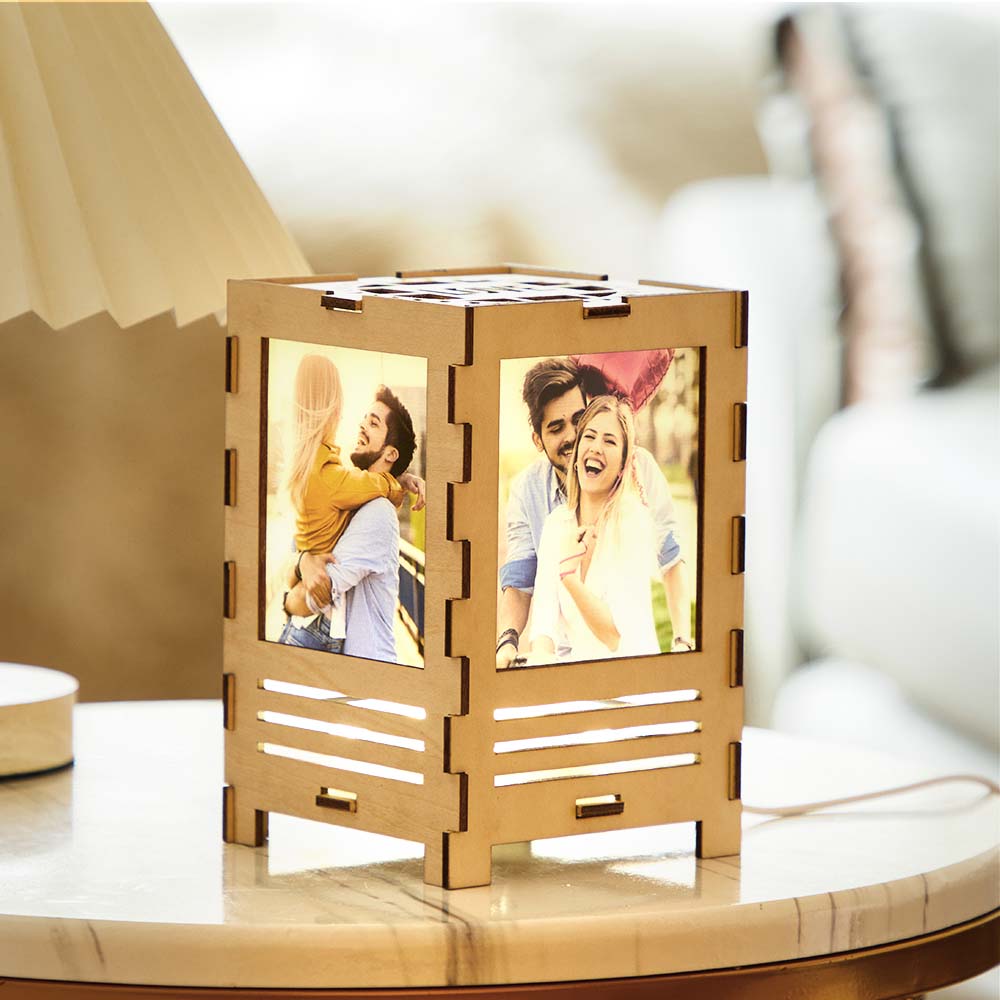 Four-sided Photos Wooden - Personalized Couple Any Photo Lamp