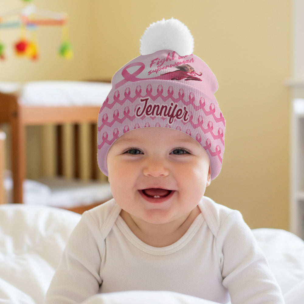 Fight Like a Superwoman, Breast Cancer Awareness - Personalized Breast Cancer Awareness Beanie Hat