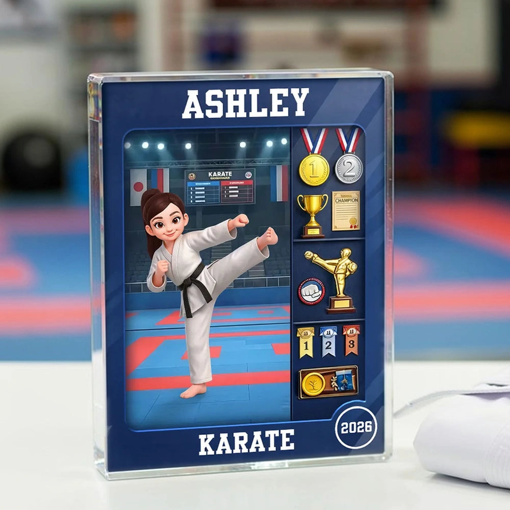 Personalized Karate Rectangle Acrylic Block Plaque, Kicking Girl Trophy Scene, Unique Creative Gift for Martial Arts Fans