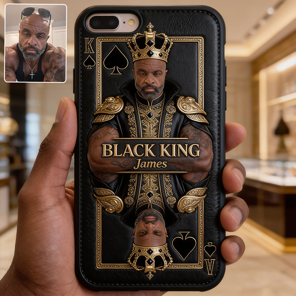 Black King - Personalized African American 3D Embossed Leather Phone Case