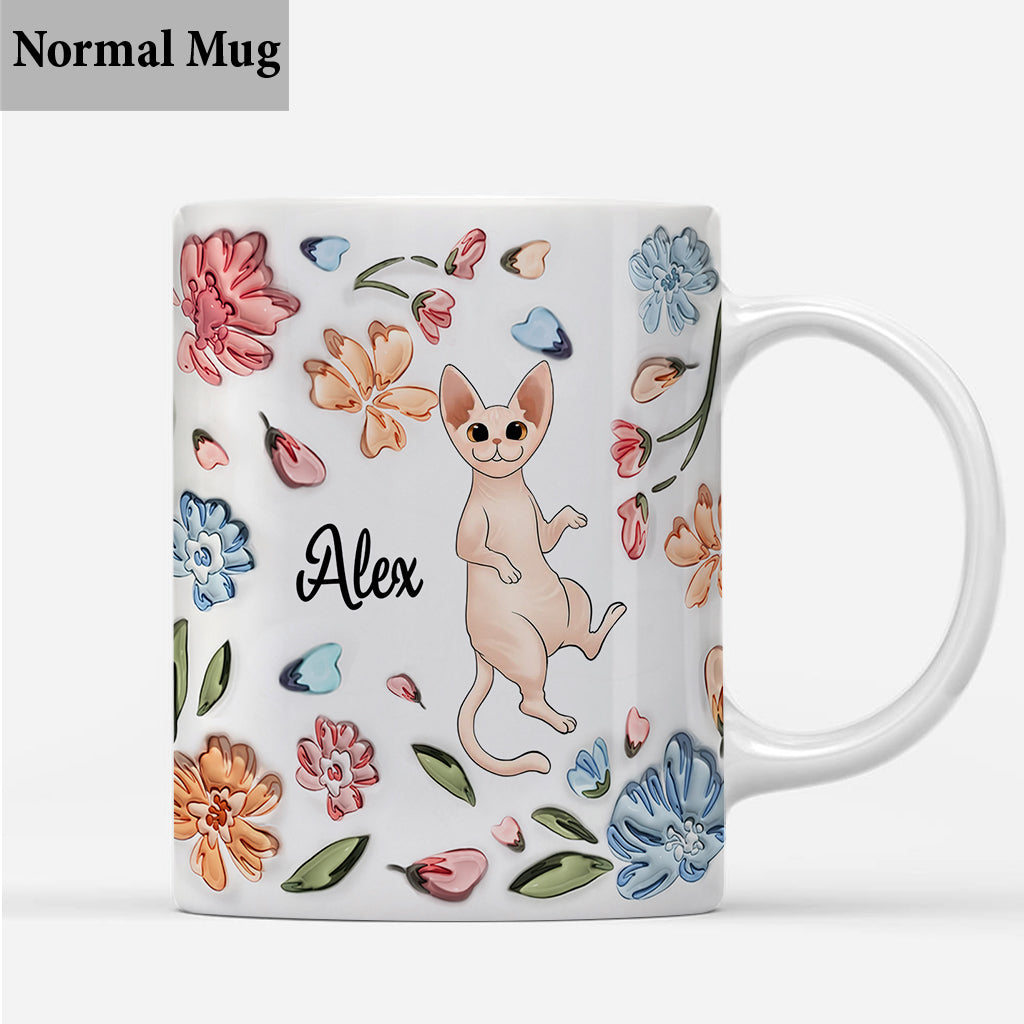 Cat Mom Pastel Floral Inflated - Personalized Cat Mug