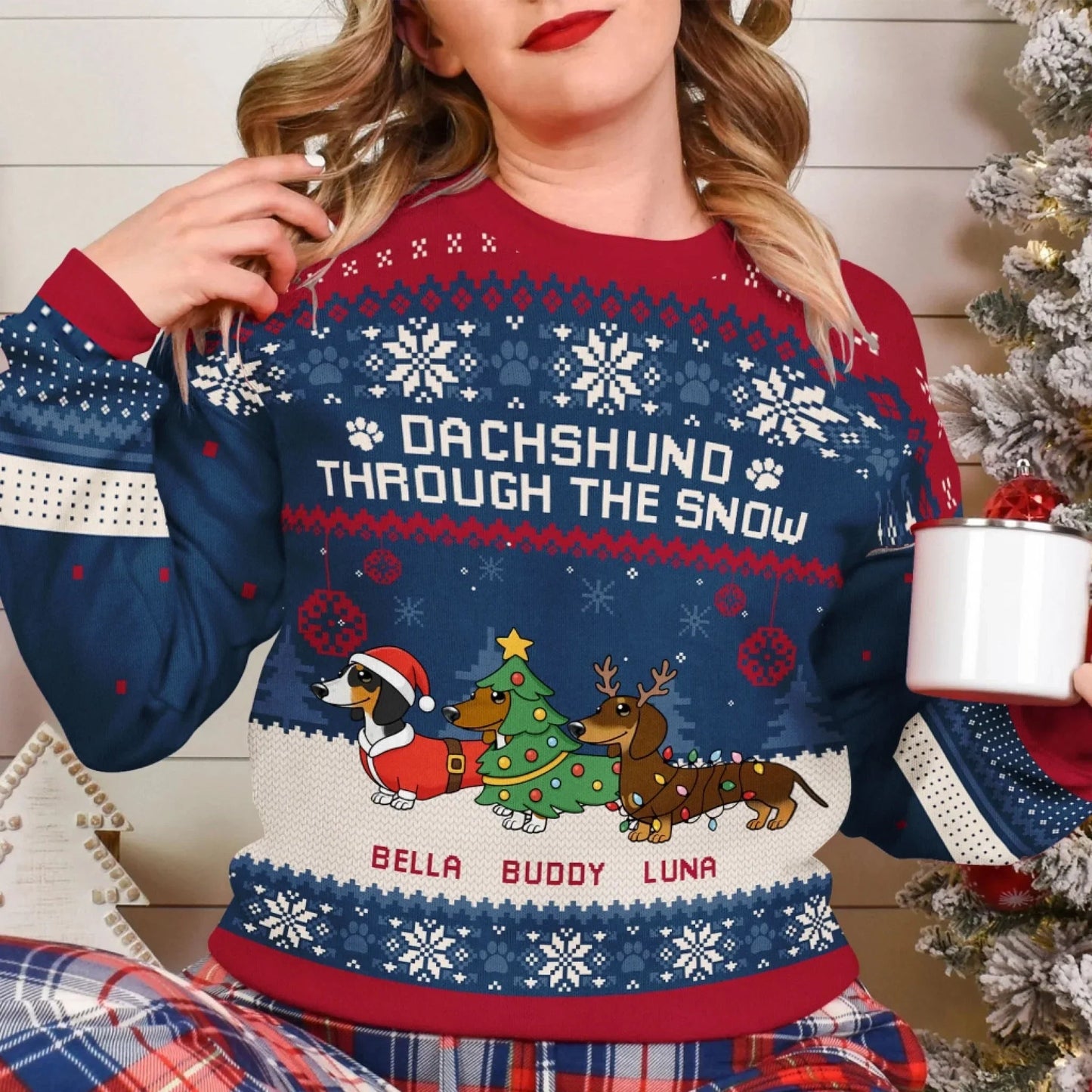 Personalized Printed Sweatshirt for Dachshund Lovers, Funny Christmas Ugly Sweater, Unique Holiday Gift