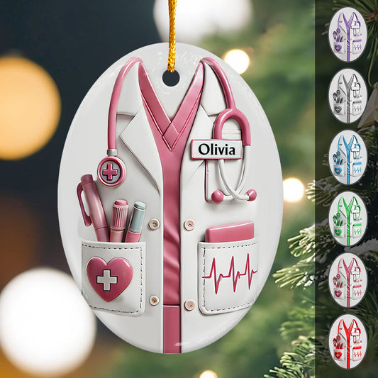 Christmas Gift For Medical Staff/ Doctor/ Nurse... - Personalized Nurse Ceramic Oval Ornament