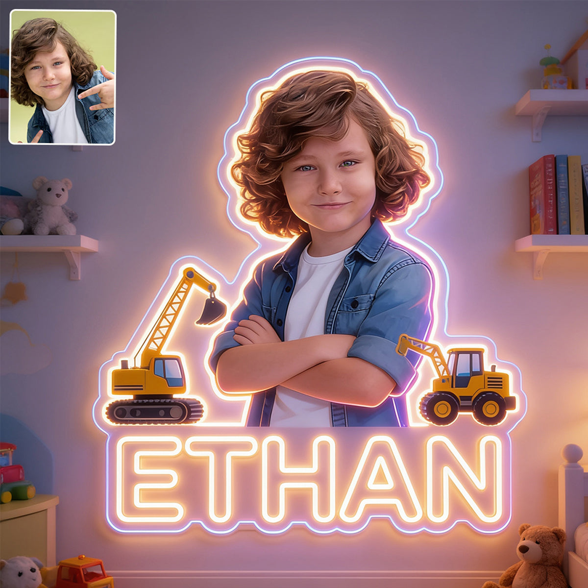 Any Photo Any Theme - Dinosaur, Astronaut, Construction,.... - Personalized Kid Neon LED Light Sign